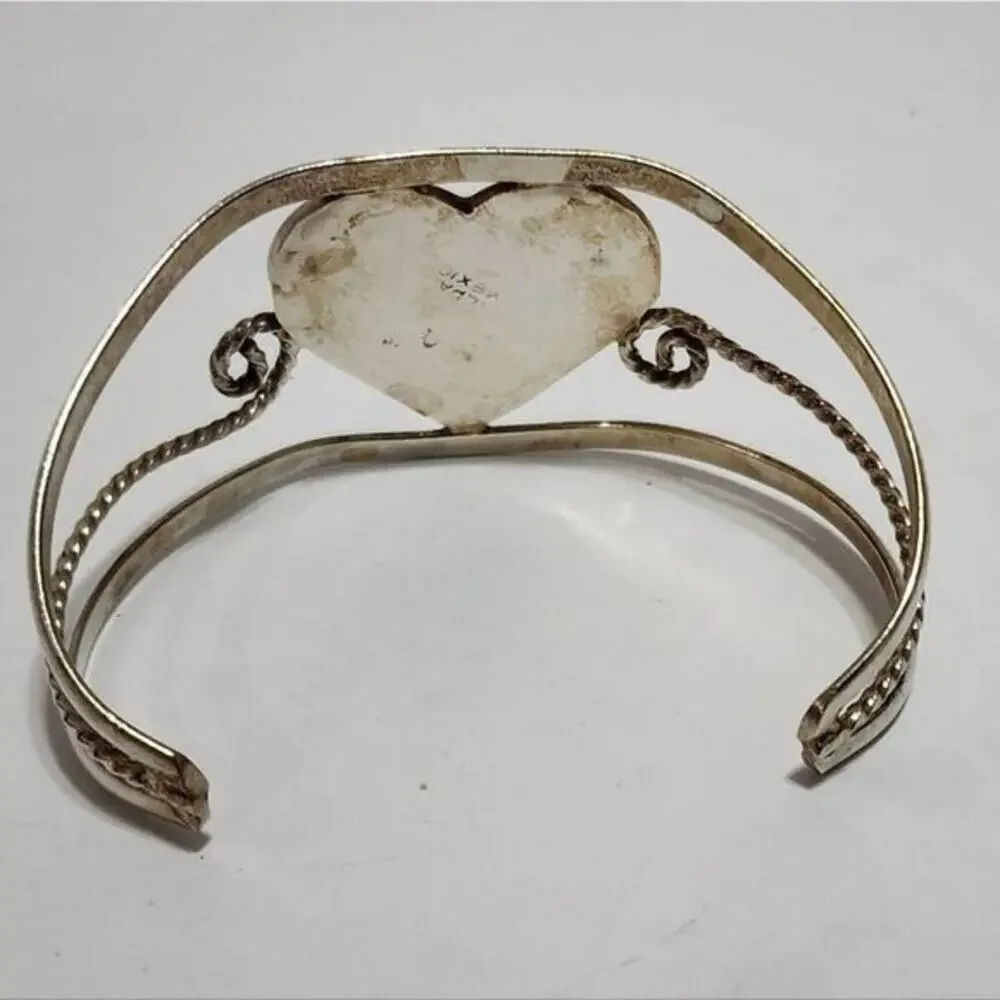 VINTAGE Alpaca Mexico silver‎ abalone cuff bracelet